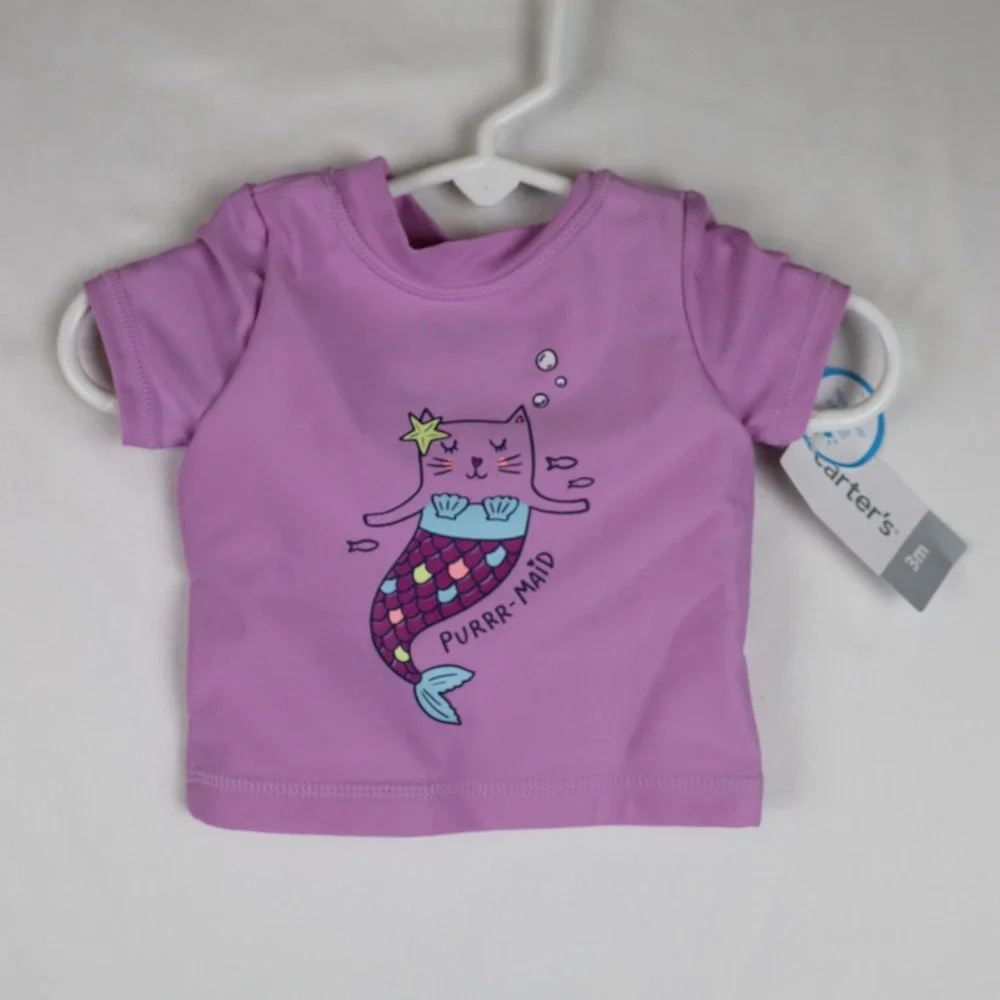 Carter's Baby Swim Shirt 3 Months Purple Cat Mermaid UPF 50+ New Sun Protection